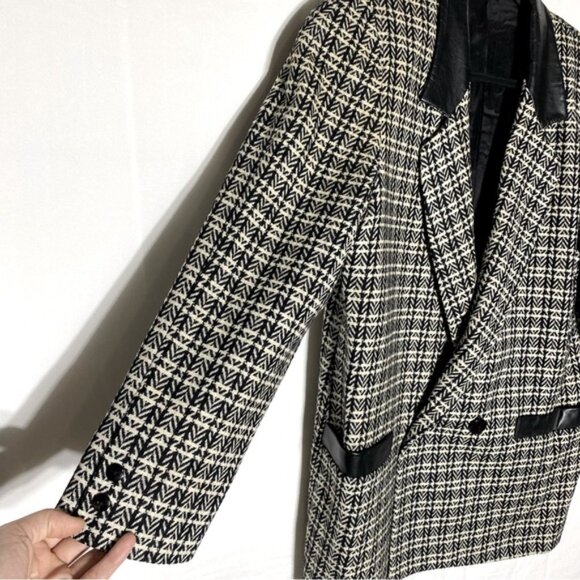 Vintage Sterling Stall Sport Black White Plaid Virgin Wool Oversized Blazer M - Picture 13 of 16